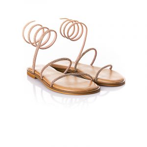 Leather Sandals Two Strap Greek Sandals in Rose Gold Leather 